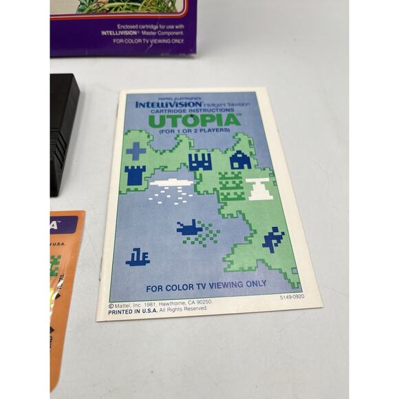 Utopia (Intellivision, 1981) Cart & Box Complete With Overlays - Picture 3 of 10